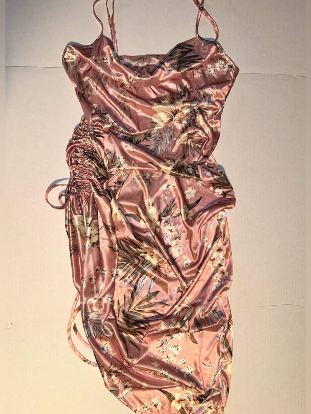 Satin Floral Midi Slip Dress in Dusty Rose
